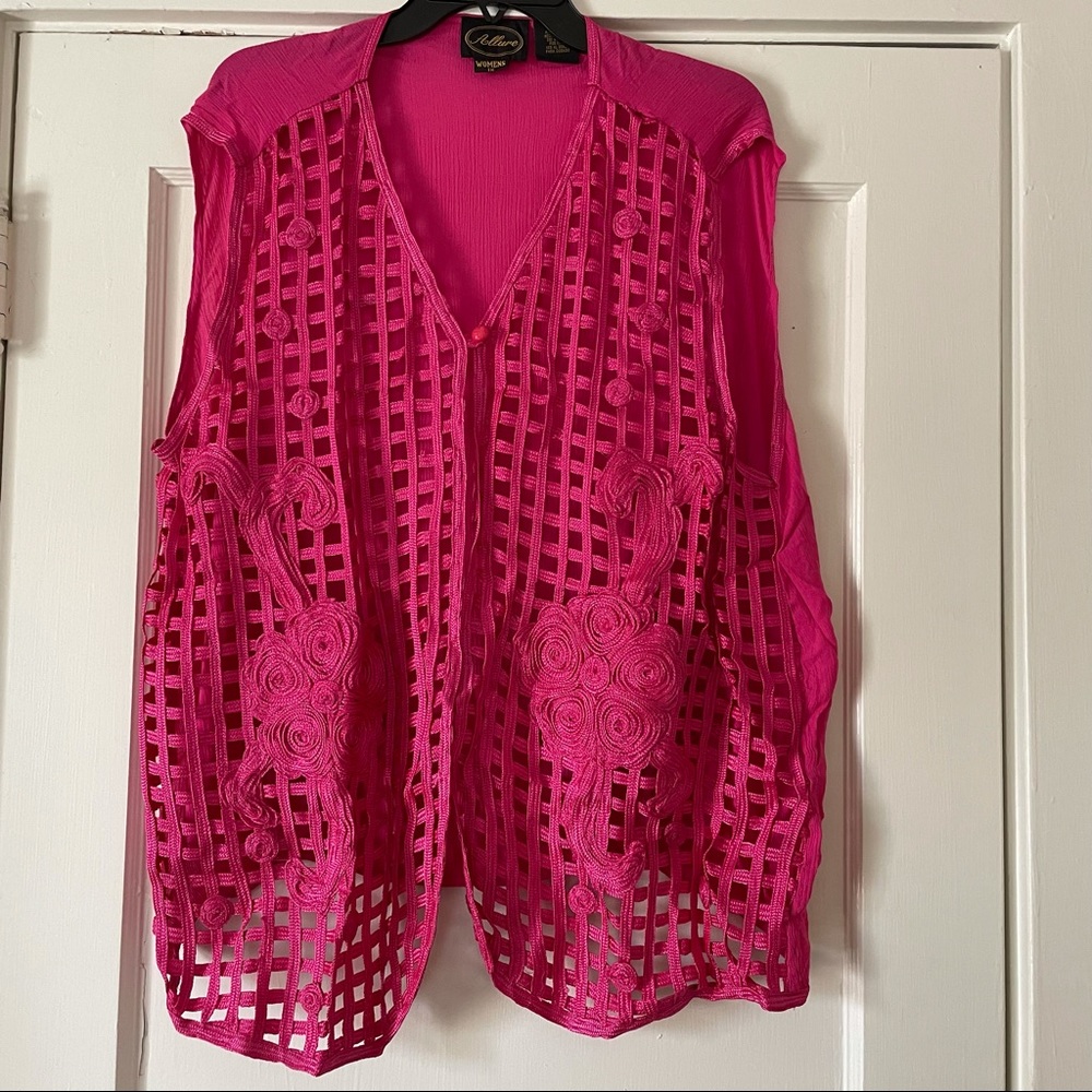 Allure crochet cardigan sleeveless vest pink Floral detail, SZ 1X Women’s
